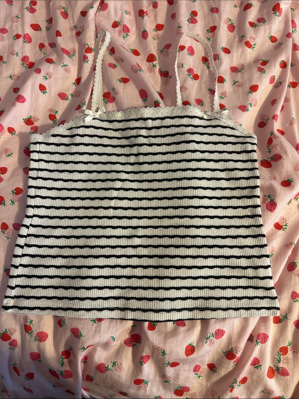 American Eagle Outfitters White & Black Striped Ribbed Cami